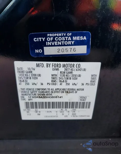 2017 Ford Explorer Police Interceptor from USA, damaged, VIN 1FM5K8AR5HGB08141